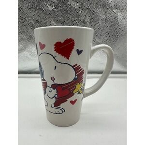 Peanuts Snoopy Woodstock Heart Latte Mug Gibson Overseas White Ceramic 6 Inch